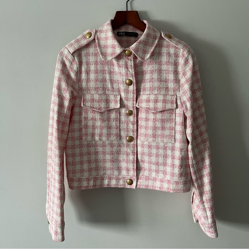 Zara Pink & White Gingham Blazer